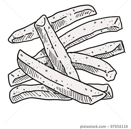 Hand drawing french fries salty deep fried fast food watercolor painting illustration 97858116