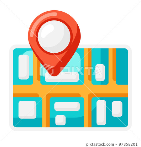 Illustration of destination mark on map. Red marker icon. 97858201