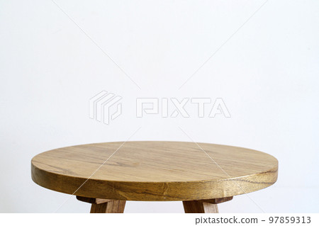 Round wooden table isolate on empty background. Wooden table surface  97859313