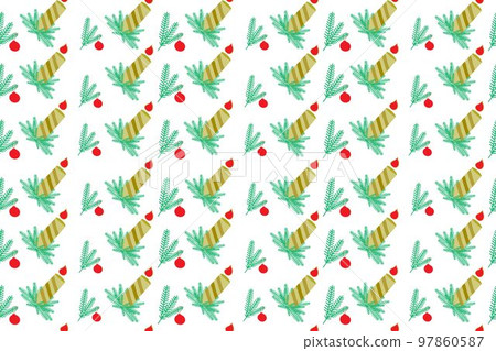 Seamless canvas with Christmas gold candle in branches of a Christmas tree. Seamless canvas with Christmas gold candle in branches of a Christmas tree. 97860587