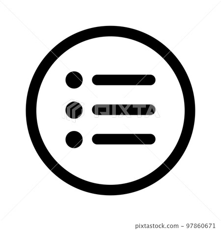 List circle icon line isolated on white background. Black flat thin icon on modern outline style. Linear symbol and editable stroke. Simple and pixel perfect stroke vector illustration. 97860671