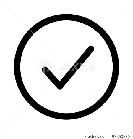 Checkmark circle icon line isolated on white background. Black flat thin icon on modern outline style. Linear symbol and editable stroke. Simple and pixel perfect stroke vector illustration. Checkmark circle icon line isolated on white background. Black flat thin icon on modern outline style. Linear symbol and editable stroke. Simple and pixel perfect stroke vector illustration. 97860870