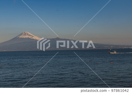 Sea, Mt.Fuji and sunrise Sea, Mt.Fuji and sunrise 97861042