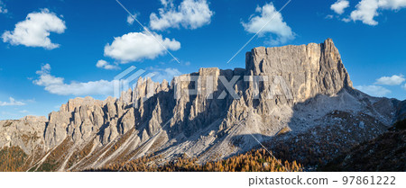 Mountain sunny evening peaceful view from Giau Pass. Mountain sunny evening peaceful view from Giau Pass. 97861222