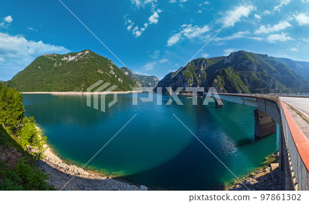 Piva Lake (Pivsko Jezero) view in Montenegro. 97861302