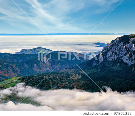 Picturesque autumn Alps mountain view from Schafberg viewpoint, Salzkammergut, Upper Austria. Picturesque autumn Alps mountain view from Schafberg viewpoint, Salzkammergut, Upper Austria. 97861352