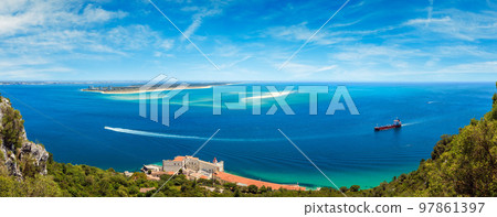 Summer sea coast landscape. Top view from Nature Park Arrabida in Setubal, Portugal. 97861397