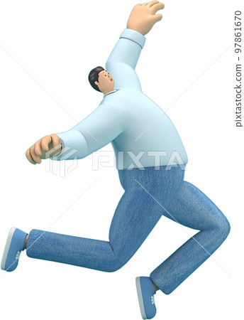 cartoon character wearing jeans and  long shirt. He is jumping. 97861670