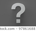 Close up question mark on a dark background. Dark theme. Interrogative topics. 3d rendering. Illustration for advertising and marketing. Metallic volume question mark. 97861688