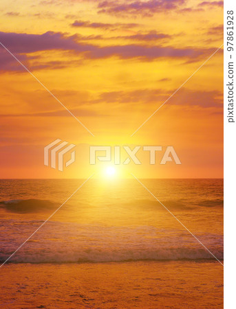 Gorgeous bright sunset over ocean. Gorgeous bright sunset over ocean. 97861928