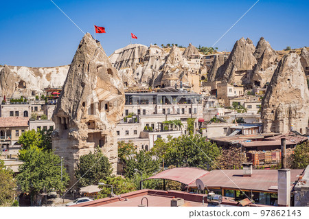 Beautiful stunning view of the mountains of Cappadocia and cave houses. Turkey 97862143