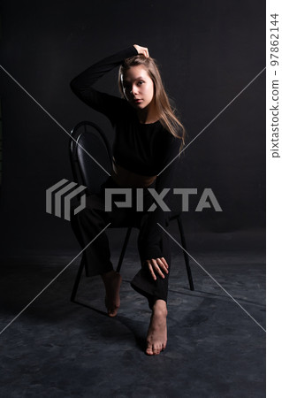 chair girl woman studio beauty young pretty female person attractive black model beautiful 97862144