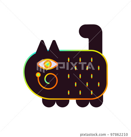 Black psychedelic cat with rainbow stroke vintage fifties vector. 97862210