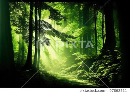 Calm green forest Calm green forest 97862511