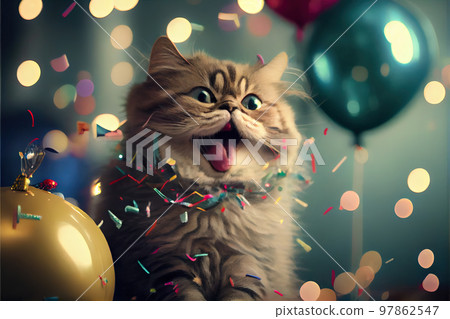 Cat celebrating, party time Cat celebrating, party time 97862547
