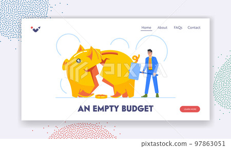 Empty Budget Landing Page Template. Business Man Character Hitting Piggy Bank with Hammer. Financial Recession Empty Budget Landing Page Template. Business Man Character Hitting Piggy Bank with Hammer. Financial Recession 97863051