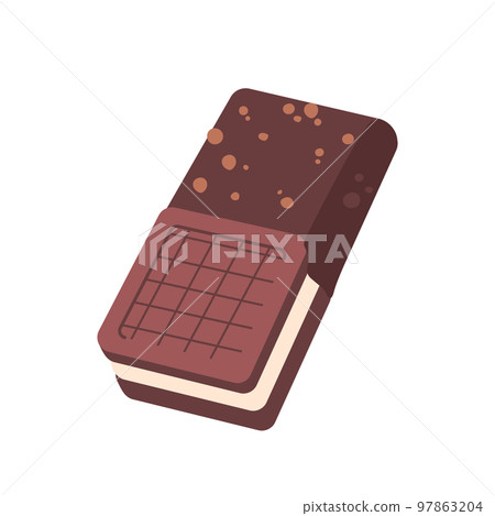 Sandwich Ice Cream With Chocolate Cookie And Sprinkles Isolated On White Background. Tasty Summer Dessert 97863204