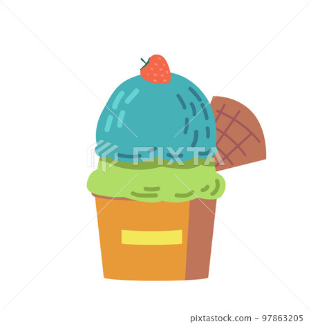 Ice Cream In Cup With Sprinkles Isolated On White Background. Tasty Summer Dessert, Sweet Dairy Product Design Element 97863205