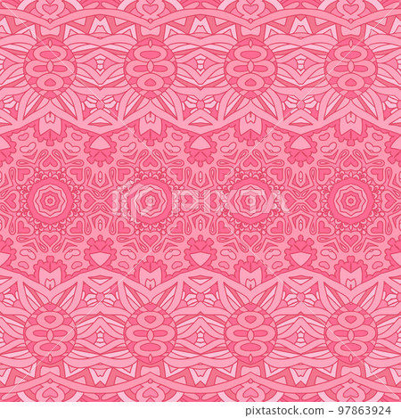 Texture seamless pattern arabesque ornaments damask doodle. Vintage pink background. 97863924