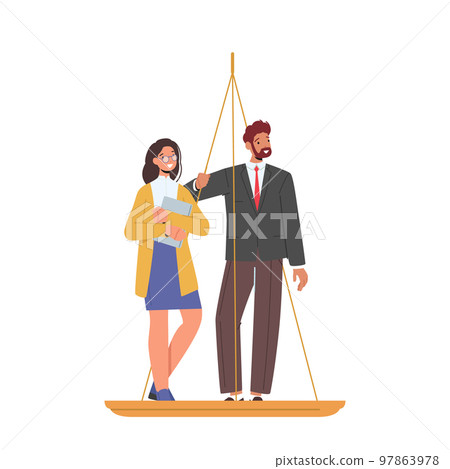 Discrimination In Corporation, Inequality and Imbalance, Unjust Advantages Concept. Male and Female Stand on Scales 97863978