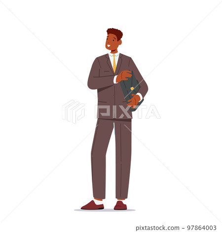 Manager in Formal Clothes Isolated on White Background. African Businessman Male Character, Single Man in Formal Suit 97864003