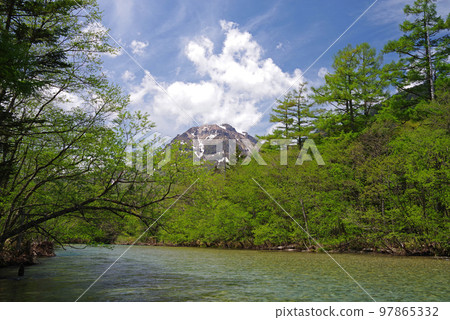 新鮮的綠色上高地[從長廊看到的燒岳] 97865332