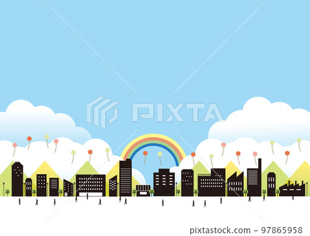 Cute cityscape, blue sky, town, cityscape, house, blue sky, town, tree, nature, living, residence, residence, building, building 97865958