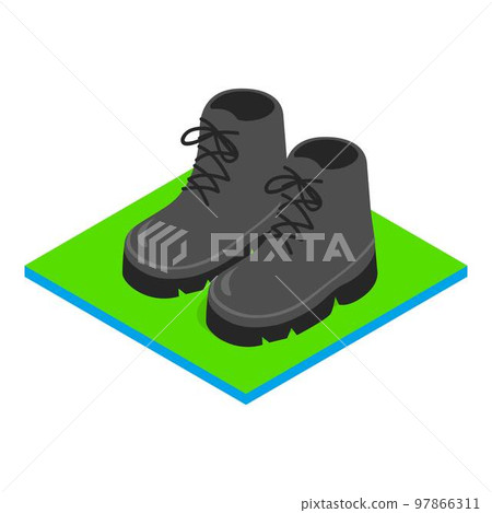 Hiking boots icon. Isometric illustration of hiking boots vector icon for web Hiking boots icon. Isometric illustration of hiking boots vector icon for web 97866311