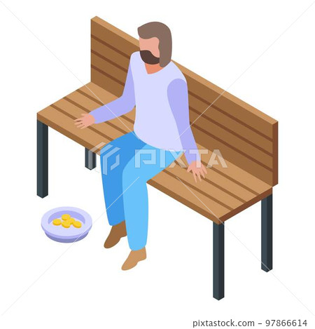 Jobless man at park bench icon. Isometric of jobless man at park bench vector icon for web design isolated on white background Jobless man at park bench icon. Isometric of jobless man at park bench vector icon for web design isolated on white background 97866614