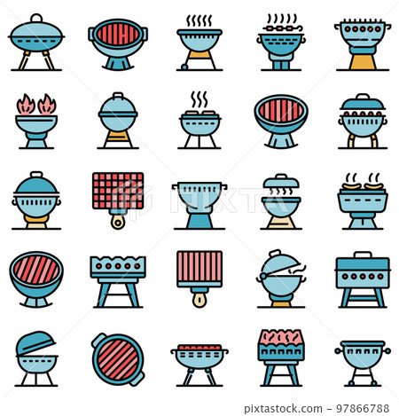 Brazier icons set. Outline set of brazier vector icons thin line color flat on white Brazier icons set. Outline set of brazier vector icons thin line color flat on white 97866788