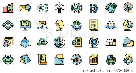 Restructuring icons set. Outline set of restructuring vector icons thin line color flat on white Restructuring icons set. Outline set of restructuring vector icons thin line color flat on white 97866808