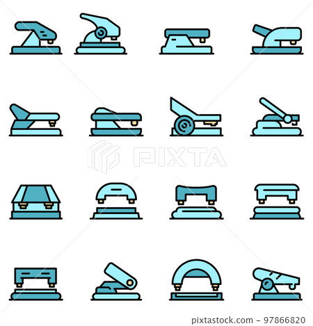 Hole puncher icons set. Outline set of hole puncher vector icons thin line color flat on white 97866820