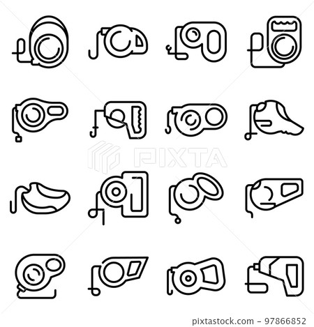 Retractable dog leash icons set. Outline set of retractable dog leash vector icons for web design isolated on white background 97866852