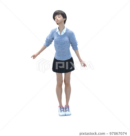 High school girl posing perming3DCG illustration material 97867074