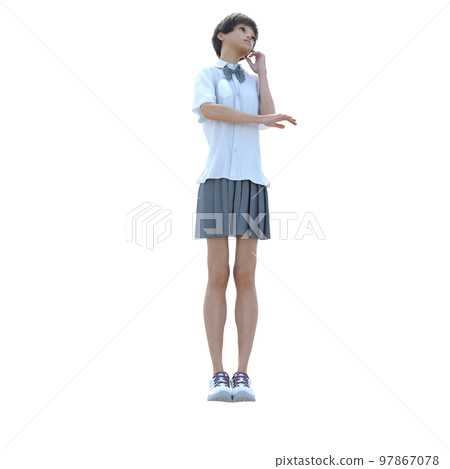 High school girl posing perming3DCG illustration material 97867078