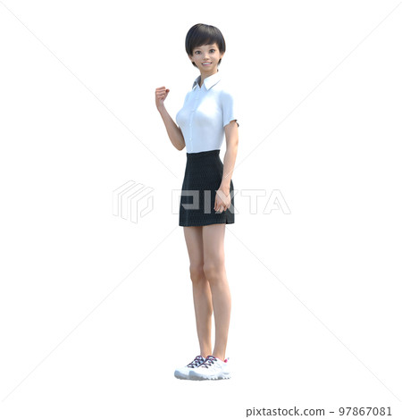 High school girl posing perming3DCG illustration material 97867081