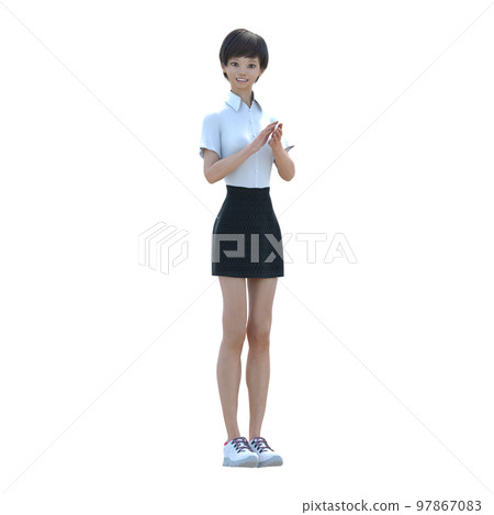 High school girl posing perming3DCG illustration material 97867083