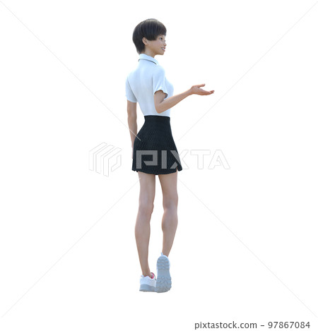 High school girl posing perming3DCG illustration material 97867084