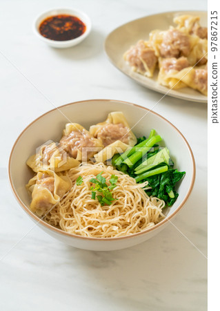 dried egg noodles with pork wonton or pork dumplings without soup 97867215