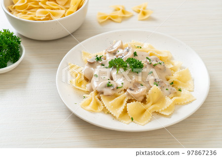 farfalle pasta with mushroom white cream sauce farfalle pasta with mushroom white cream sauce 97867236