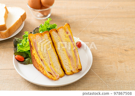 homemade sandwich ham cheese with salad 97867508