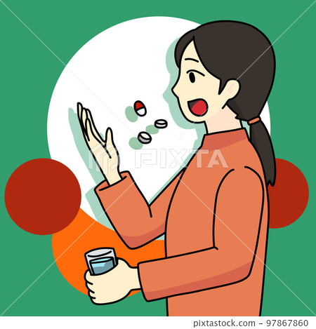 Woman taking medicine (square, with background) 97867860