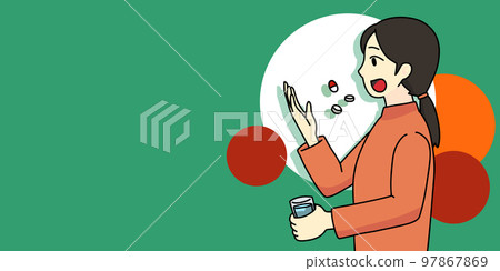 Woman taking medicine (landscape, with background) 97867869