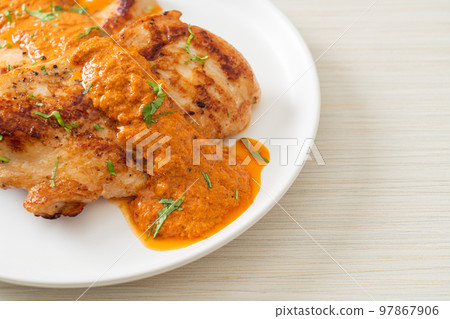 grilled chicken steak with red curry sauce grilled chicken steak with red curry sauce 97867906