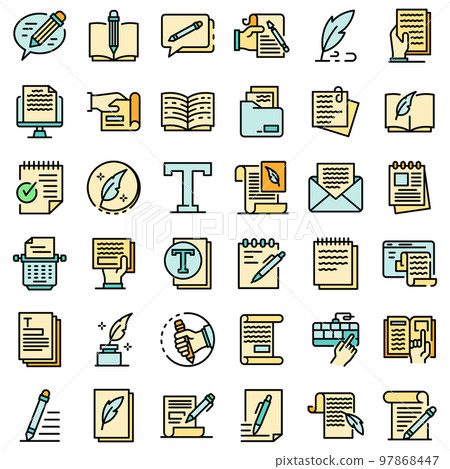 Copywriter icons set. Outline set of copywriter vector icons thin line color flat on white Copywriter icons set. Outline set of copywriter vector icons thin line color flat on white 97868447