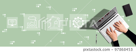 Smart industry concept with person using laptop computer 97868453