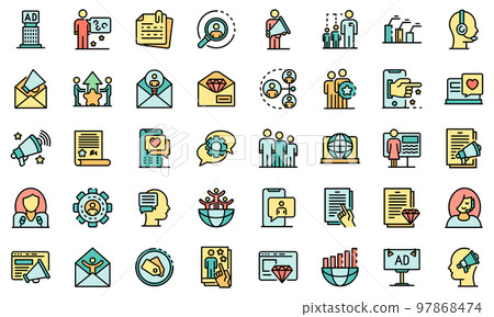 PR specialist icons set. Outline set of PR specialist vector icons thin line color flat on white 97868474