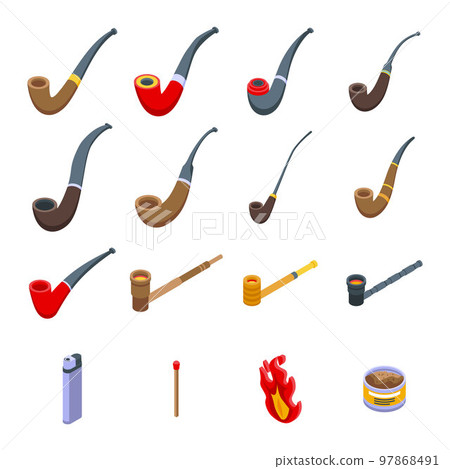 Smoking pipe icons set. Isometric set of smoking pipe vector icons for web design isolated on white background Smoking pipe icons set. Isometric set of smoking pipe vector icons for web design isolated on white background 97868491