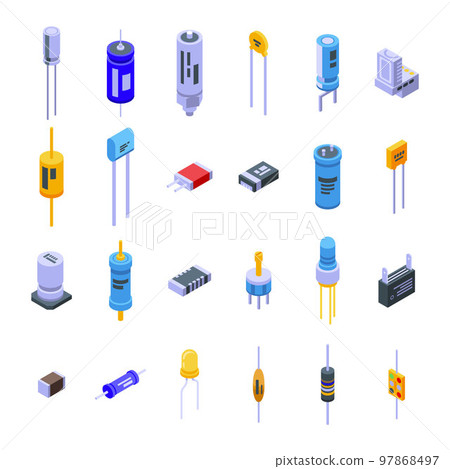 Capacitor icons set. Isometric set of capacitor vector icons for web design isolated on white background 97868497