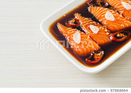 Salmon marinated Shoyu or Salmon Pickled Soy Sauce Salmon marinated Shoyu or Salmon Pickled Soy Sauce 97868664